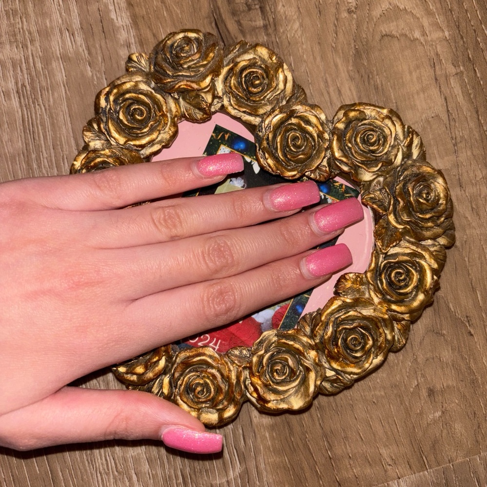 Gold Rose Heart Frame with Pink Accents